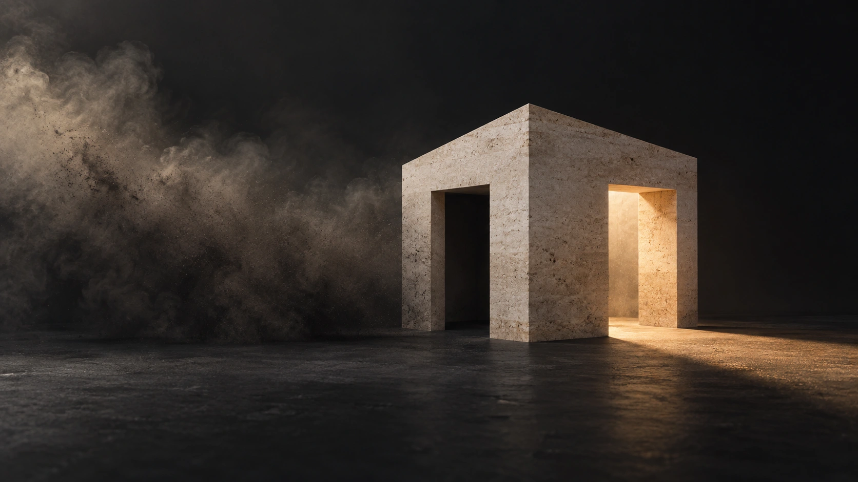 Minimal architectural concept with a protected illuminated core