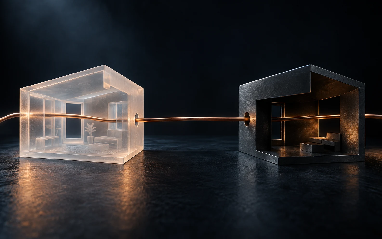 Identity survives the engineering handoff. Conceptual artwork for Preserve the room model through delivery.